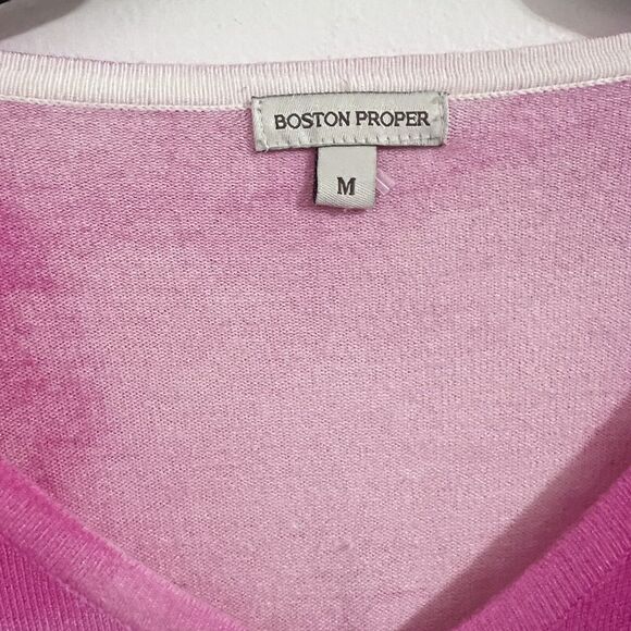 Boston Proper Pink Floral Cardigan Size M Jeweled Snap Button Tie Dye Preppy - Picture 4 of 7
